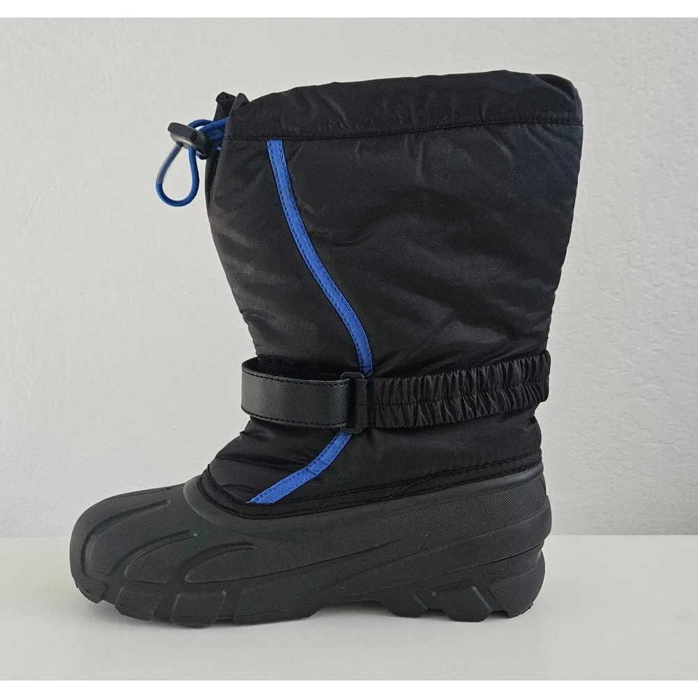 Sorel Flurry Snow Boots Youth 6 Black Blue Waterproof Warm Lining NY1810-010